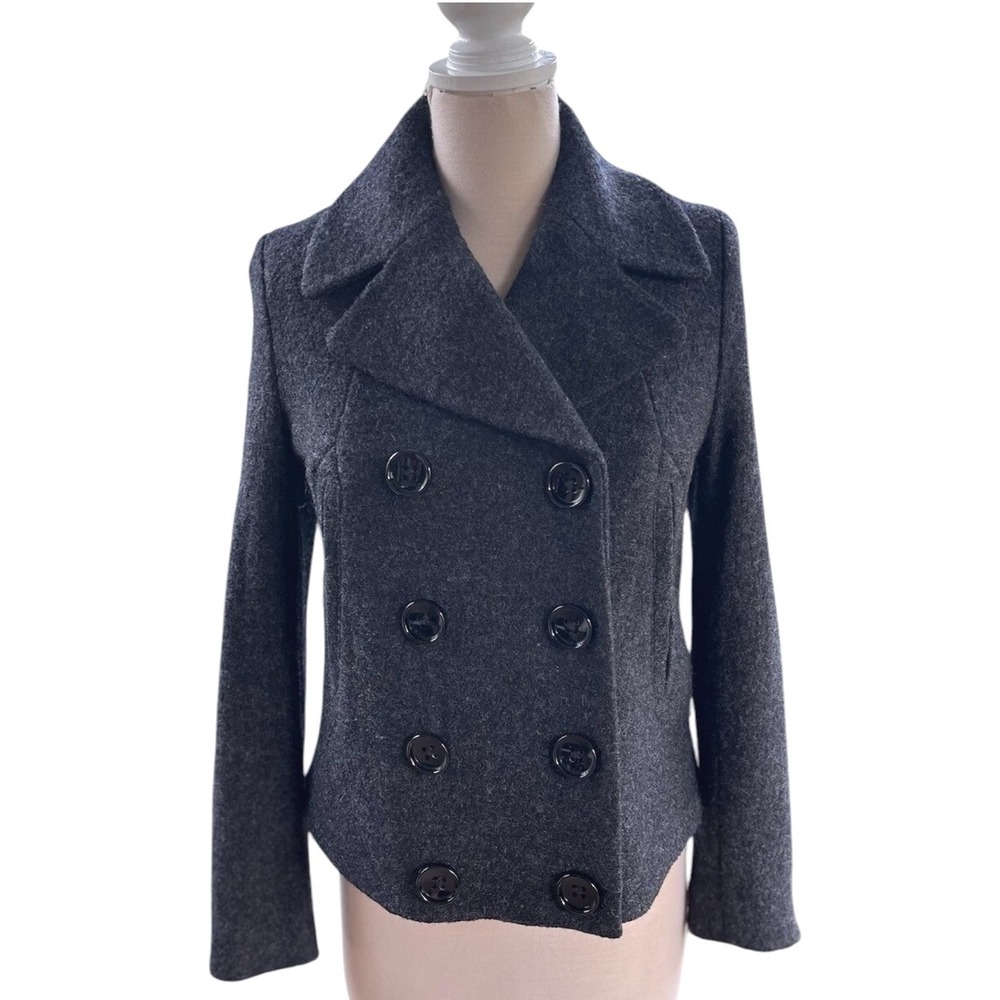 FOREVER 21 Wool Blend Peacoat‎ Black Marled Double Breasted Button  Medium EUC